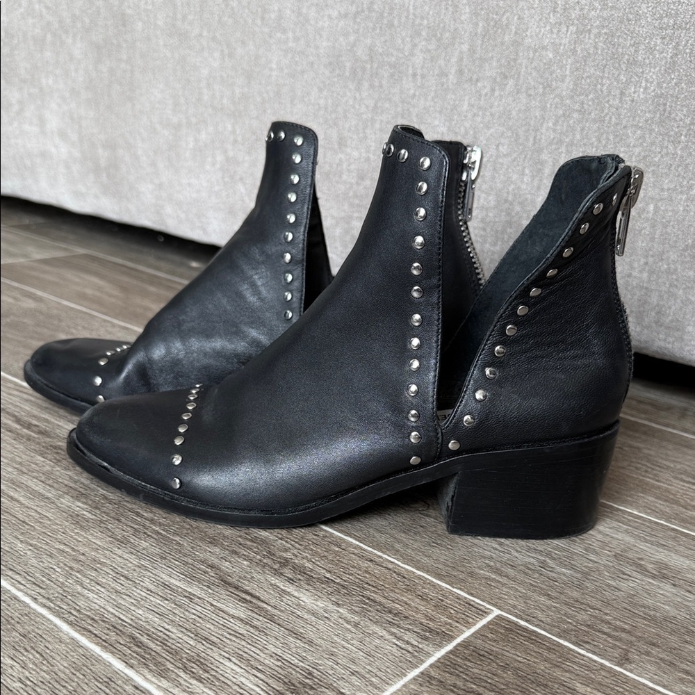 Steve Madden Black Leather Stud-Trim Ankle Booties